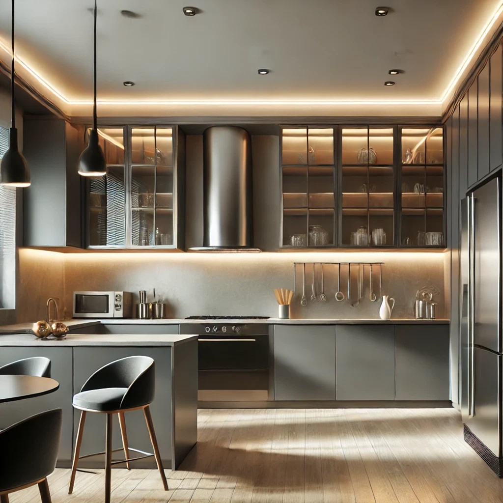 DALL·E 2025-02-15 00.48.03 - A fully renovated modern kitchen with sleek cabinets, shiny countertops, stylish lighting, and brand-new appliances. The walls are freshly painted, an